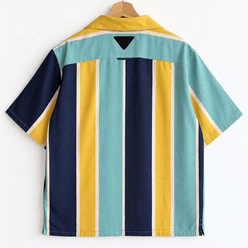 Prada Multicolor Striped Silk Men’s Medium Bowling Shirt Button Up Authentic - Picture 3 of 7